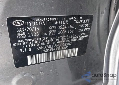 2017 Hyundai Elantra Se z USA, uszkodzony, nr VIN KMHD74LF8HU099302